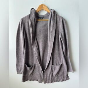 Barefoot Dreams CozyChic Lite Heathered Gray‎ Hooded Cardigan Sweater M